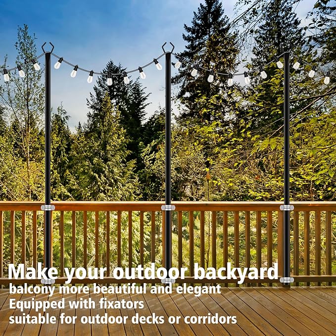 10Ft String Light Poles 4 Pack,Light Poles for Outside Lights,Outdoor with Fence Brackets Hanging Lights,Metal Stand Deck Patio Backyard-VerdiqueGarden