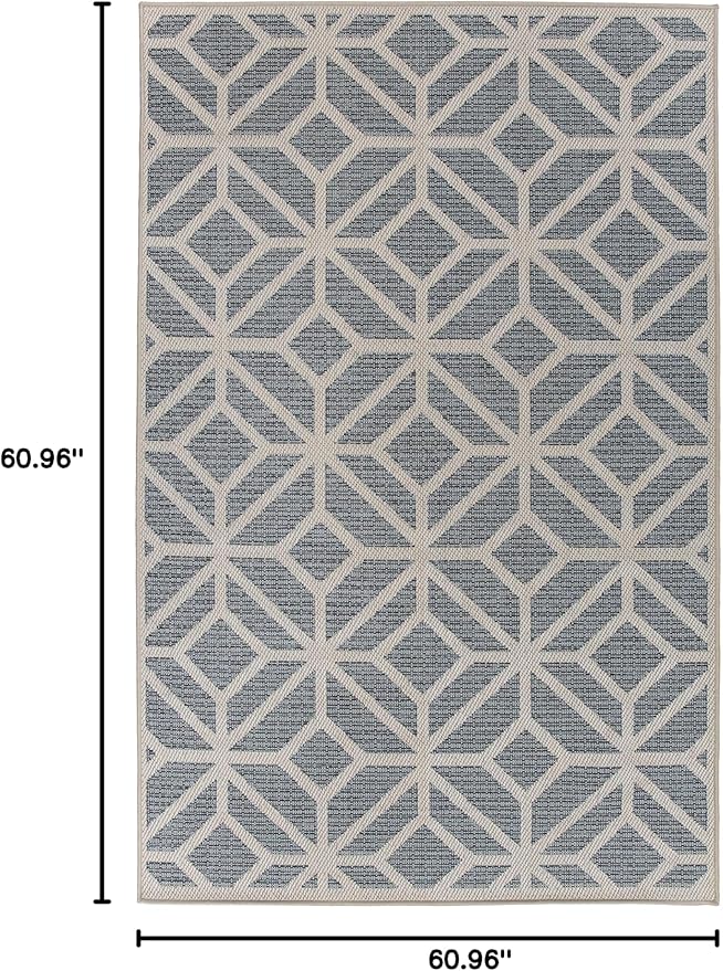 Rugshop Contemporary Geometric Design for Patio Rugs,Deck Rugs,Balcony Rugs Indoor/Outdoor Area Rug 5' x 7' Blue-VerdiqueGarden