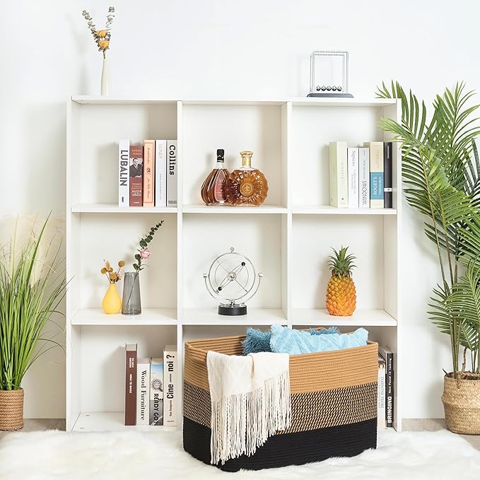 MINTWOOD Design 22in Extra Large Blanket Basket Holder for Living Room, Rectangle Rope Woven Storage Bin with Handles for Laundry, Pool Towels, and Shoes, Dog Toy Box Organizer, Black Jute-VerdiqueGarden