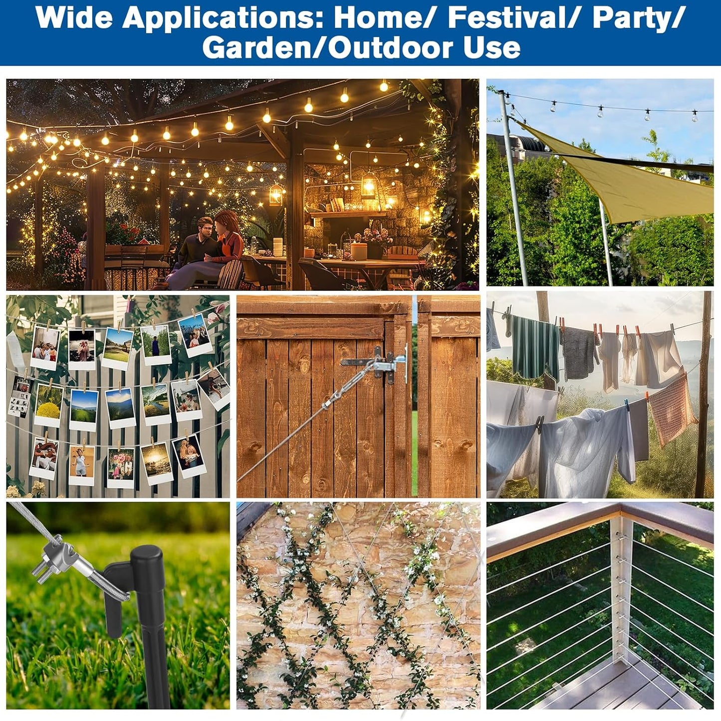 220FT 1/16" Wire Rope Kit - String Light Hanging Kit Vinyl Coated 304 Stainless Steel Cable with Turnbuckles for String Light Hanging, Gate Anti Sag, Stair Railing, Curtain, Picture Hanging, Garden-VerdiqueGarden