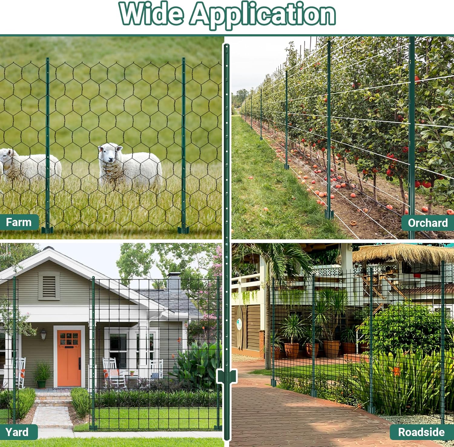 Metal Fence Posts 7 Ft, Assembly Required, Upgraded and Thickened, Green, 8 PCS-VerdiqueGarden