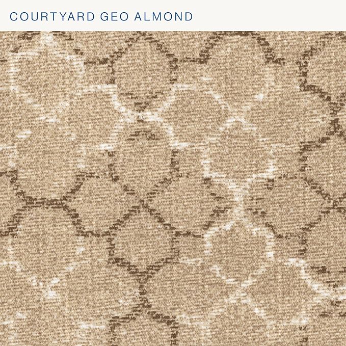 Honeycomb Outdoor Essentials Set of 2 Tufted Seat Pads, 19 x 18, Courtyard Geo Almond Dining Chair Cushions for Patio Furniture-VerdiqueGarden