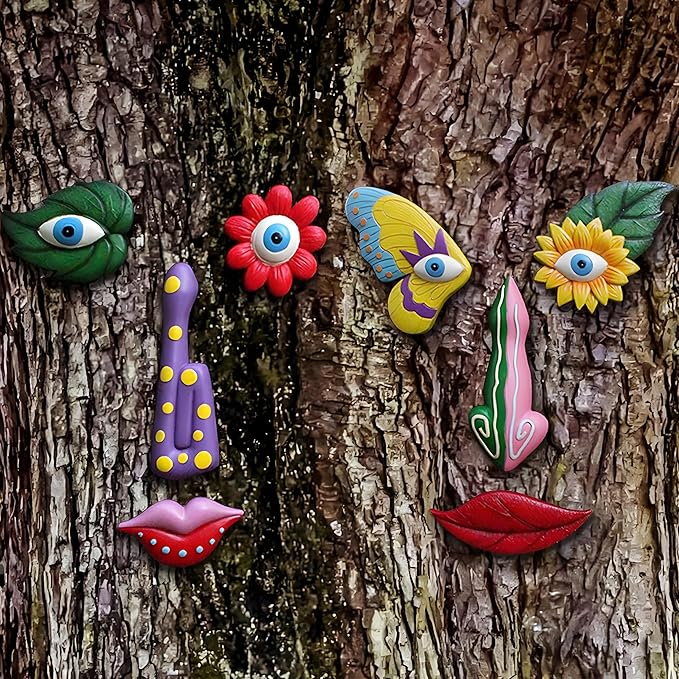 Tree Faces Decor Outdoor,Funny Tree Faces Sculpture,Colorful Fence Decorations Outdoor,Suitable for Yard and Garden Art Decor(Colorful Leaves&Colorful Butterfly)-VerdiqueGarden