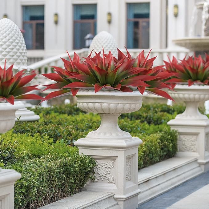 Artificial Agave Plants,Large UV Resistant Fake Agave Planters for Indoor and Outdoor Decorating Tropical Plant Succulents Greenery Indoor Decor (2Pack,22" Red)-VerdiqueGarden