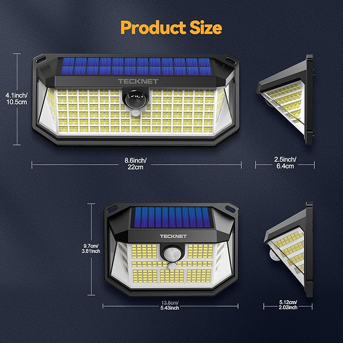TECKNET Super Bright Solar Lights Outdoor 3 Pack, 2×231 LED and 1×416 LED, 300° Angle & 3 Lighting Modes Motion Sensor Outdoor Lights, Waterproof for for Fence Front Door Yard Deck Garden Garage-VerdiqueGarden