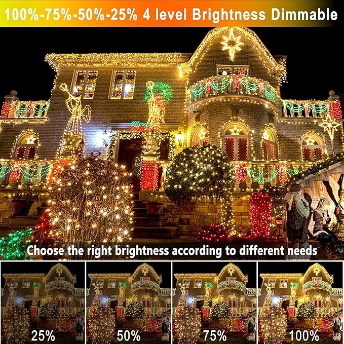 KNONEW 403FT 1000 LED Christmas Lights Color Changing Outdoor String Lights with 11 Modes & Timer Fairy Light Plug in Waterproof Fairy Lights for Xmas Yard Tree Wedding Party(Warm White to Multicolor)-VerdiqueGarden