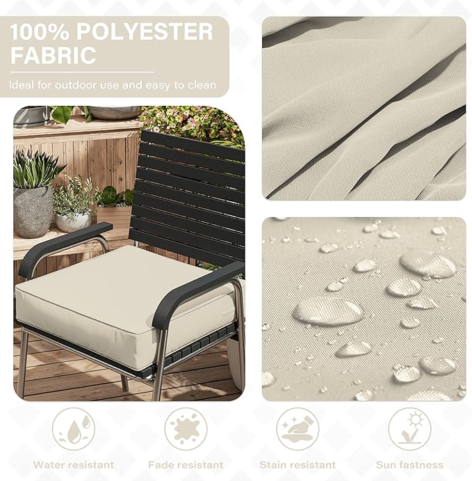 Patio Chair Cushions 24 X 24 X 5 Inch Waterproof Outdoor Seat Cushions for Patio Furniture, Outdoor Sofa Couch Pads with Ties & Handle, Set of 2, Cream-VerdiqueGarden