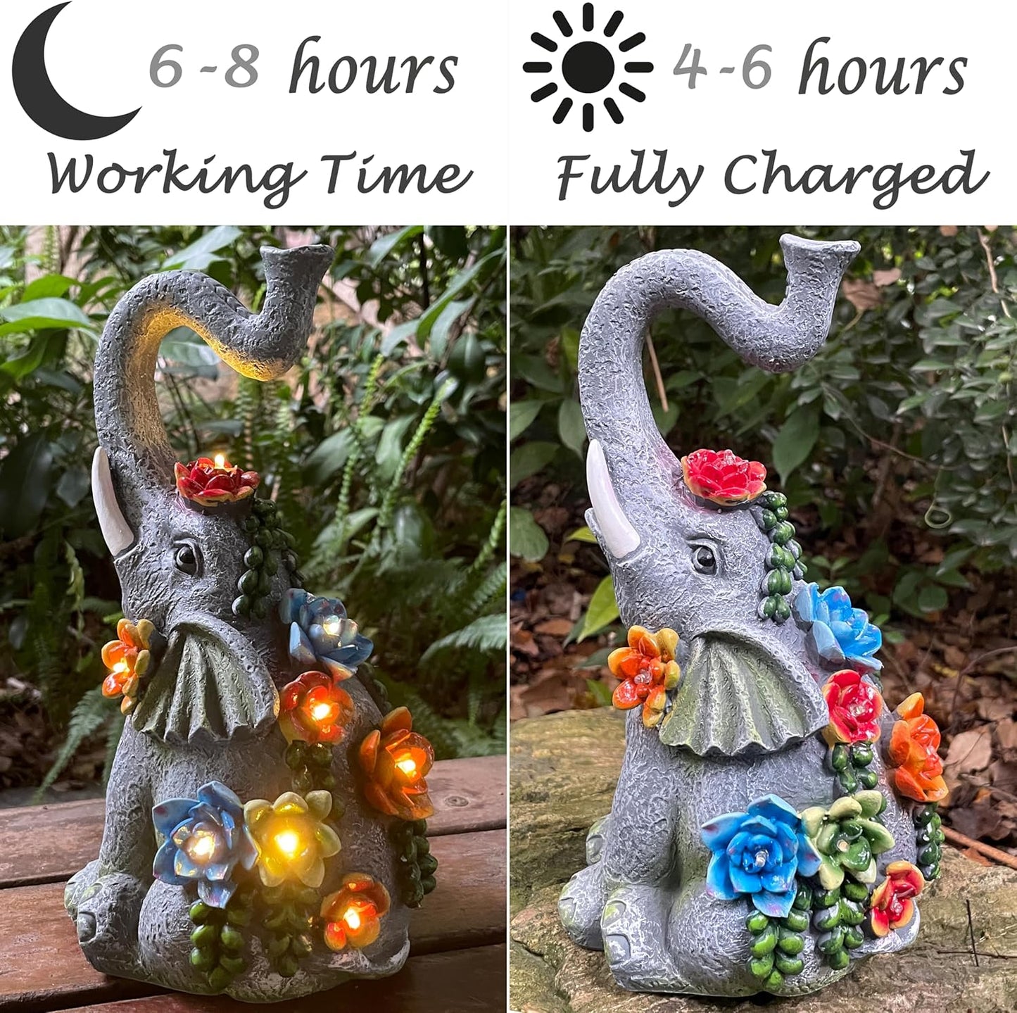 Solar Garden Statue Elephants Figurine with Solar Lights Outdoor Yard Decorations for Patio Porch Home Elephant Gifts for Women Mother's Day Housewarming Birtheday Gifts-VerdiqueGarden