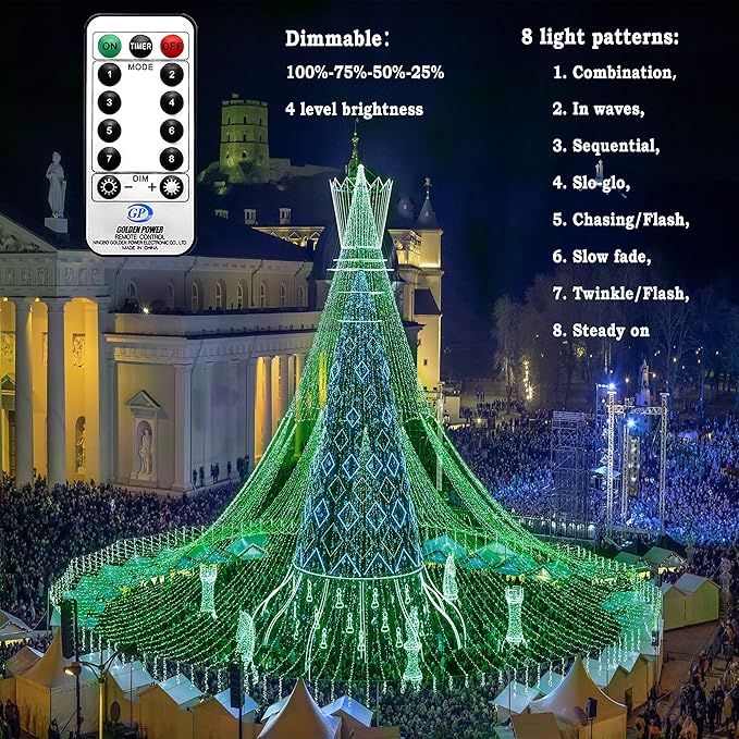 KNONEW 403ft 1000 LED Christmas String Lights Outdoor 8 Modes & Timer Fairy Light Plug in Waterproof LED Fairy Lights for Xmas Yard Tree Wedding Party Holiday Decorations (Green)-VerdiqueGarden