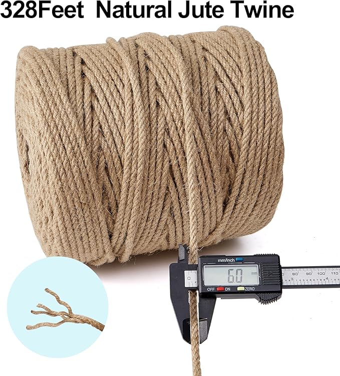 Natural Jute Twine,328 Feet 1/4 inch Hemp Twine Rope for Gift Wrapping Craft Plant Garden Christmas Handmade Arts Decoration Packing String Home Decor-VerdiqueGarden