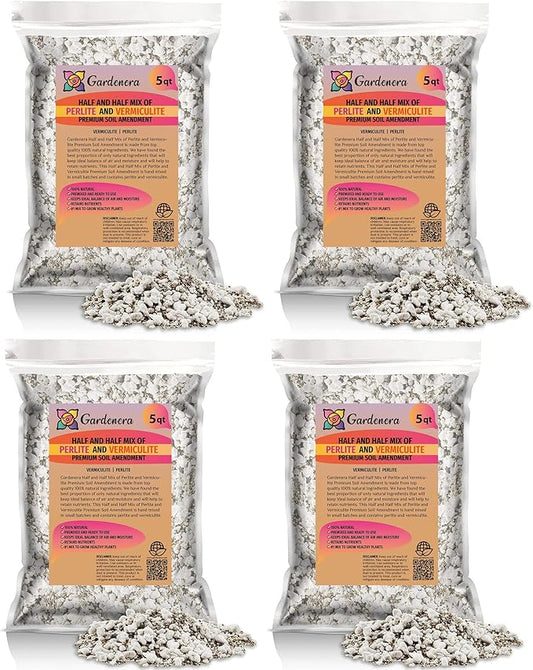 Half and Half Mix of Perlite and Vermiculite - 20 Quart - Unlock The Secret to Thriving Plants with a Natural Soil Amendment (4 Bags of 5 Quart)-VerdiqueGarden