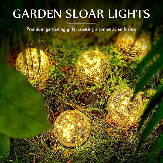 Honoson 3.9 Inch Solar Globe Lights Outdoor Waterproof, Solar Balls for Garden Cracked Glass Ball, Ground Landscape Garden Decor for Patio and Yard Lawn Backyard (8 Pieces)-VerdiqueGarden