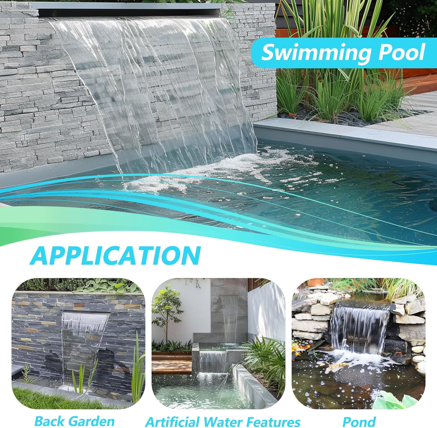 Waterfall Spillway Fountain 304 Stainless Steel Water Pool Fountain with Wider Water Flow Platform,Pool Waterfall for Outdoor Garden and Patio Decorations(35.5 Inch)-VerdiqueGarden