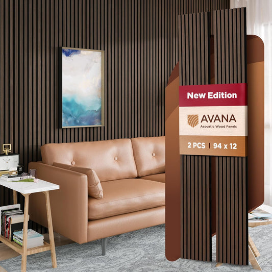 Avana Acoustic Wood Wall Panels – 94.4 x 12.6 Inch Dark Walnut Acoustic Panels 2 PCs – Wall Panels For Interior Wall Decor for Homes, Offices, Studios – Aesthetically Pleasing Wood Panels For Wall-VerdiqueGarden