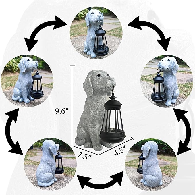 Solar Dog Outdoor Garden Statue with LED Light,Dog Solar Lights Lantern Outside Decorations for Yard, Lawn Decor Statue for Patio, Balcony, Yard Ornament,Unique Dog Gifts for Mom-VerdiqueGarden