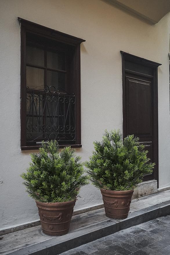 momoplant 31 Inch Tall Artificial Cedar Topiary Tree Set of 2 Faux Cypress Evergreen Potted Plants for Outdoor & Indoor Decor-VerdiqueGarden