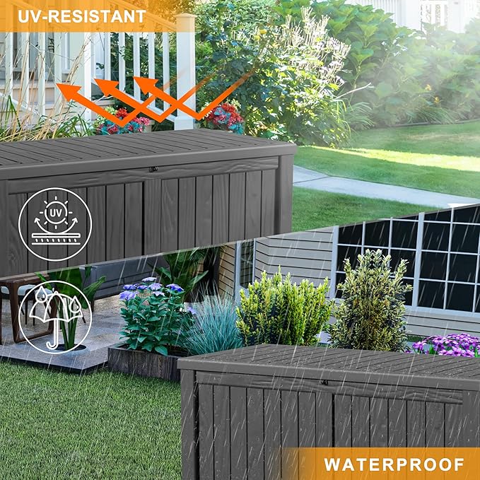 DRATO 120 Gallon Large Deck Box, Outdoor Storage Box for Patio Furniture, Patio Cushions, Gardening Tools, Pool Supplies,660lbs Weight Capacity,Waterproof Resin Storage Boxes-VerdiqueGarden