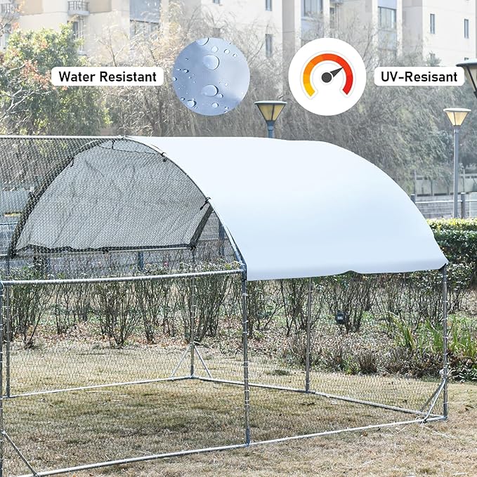 4ever2buy Large Metal Chicken Coop with Run Walk-in Poultry Cage Chicken Runs House Pen Cage Dome Roofed Chicken Coops with Anti-Ultraviolet Cover for Outdoor Backyard Farm Use 9.5'W x 19.3'L x 6.3'H-VerdiqueGarden