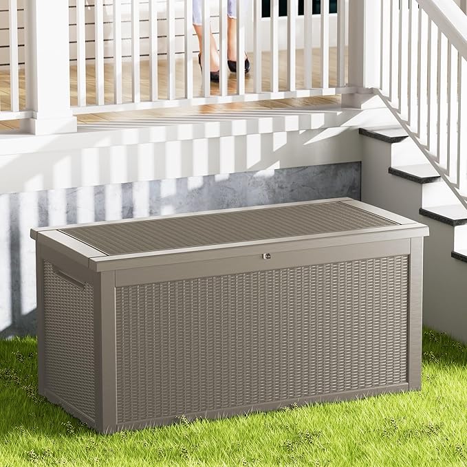 320 Gallon Outdoor Storage Box Waterproof Lockable Resin Deck Box Large, Patio Storage Bin for Pool Accessories Cushion Furniture, Garden Tools, UV-Resistant Outside Delivery Grey-VerdiqueGarden