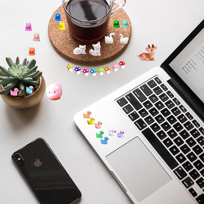 100 Pcs Mini Resin Animals Mini Duck Frog Mushroom Figures Model Kit for Miniature Garden Fairy Garden Dollhouse Decoration and Creative DIY-VerdiqueGarden