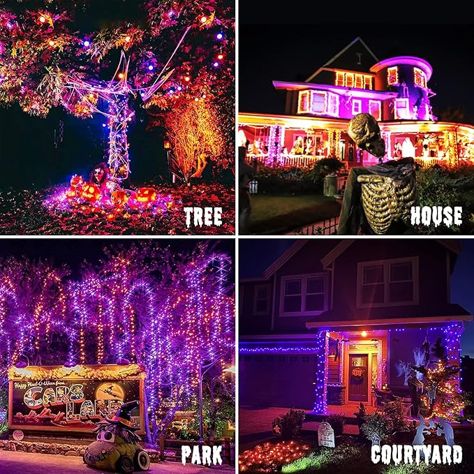 JMEXSUSS Halloween Decoration Lights, 200 LED Orange Purple Halloween Lights Clear Wire, 11 Modes Connectable Halloween String Lights Indoor Outdoor Plug in for Halloween Tree Decorations-VerdiqueGarden