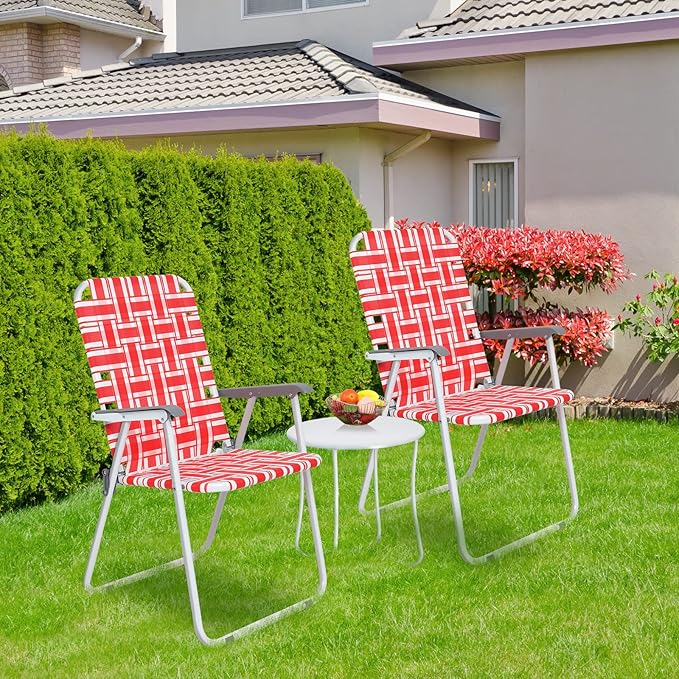 VINGLI Patio Lawn Webbed Folding Chairs Set of 2, Outdoor Beach Chair Portable Dining Chair for Yard, Garden (Red, Classic)-VerdiqueGarden