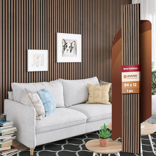 Avana Modern Acoustic Wood Wall Panels – 94.4 x 12.6 Inch Walnut Acoustic Panels 1 PC – Wall Panels For Interior Wall Decor For Homes, Offices, Studios – Sturdy & Durable Wood Panels For Wall-VerdiqueGarden