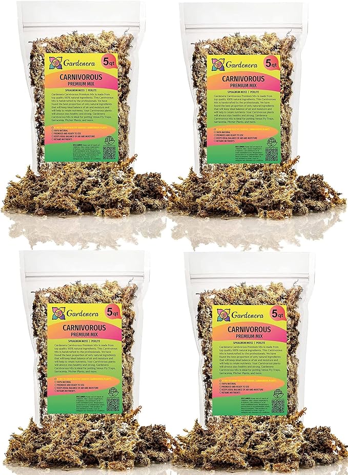 Sphagnum Moss Potting Mix for Carnivorous Plants - 20 Quart - Moss and Perlite Blend for Potting Venus Fly Traps, Sarracenia, Pitcher Plants (4 Bags of 5QT)-VerdiqueGarden