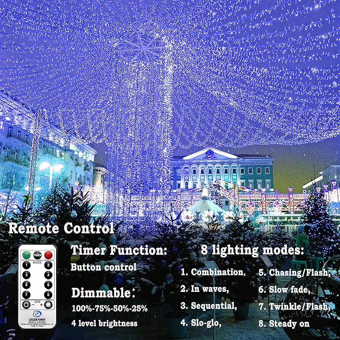 KNONEW 403ft 1000 LED String Lights Outdoor Christmas Light 8 Modes & Timer Fairy Lighting Plug in Waterproof for Xmas Yard Tree Wedding Party Holiday Decorations (Blue)-VerdiqueGarden