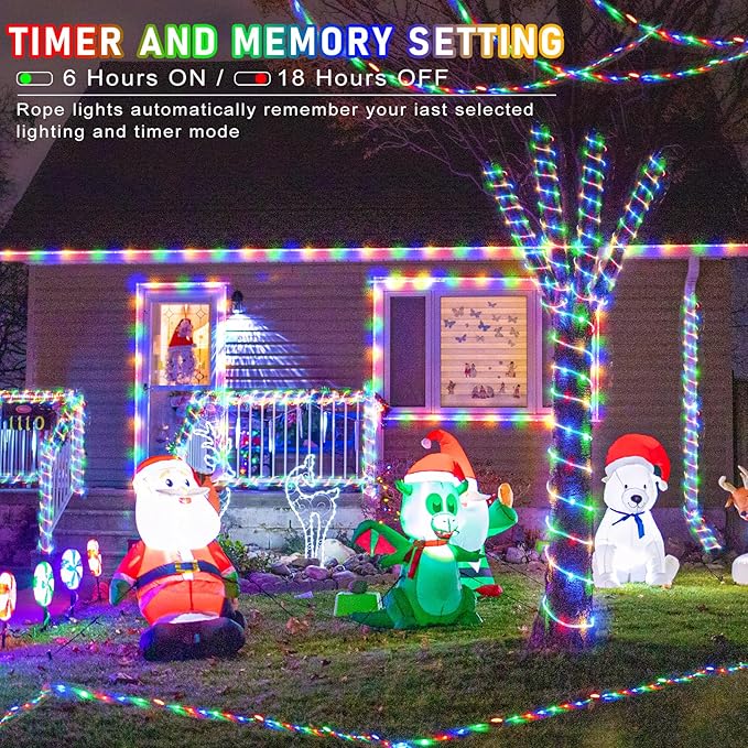 Rope Lights for Outside, 100FT 300 LED Plug in Christmas Lights Outdoor with Waterproof 8 Modes, Connectable String Light for Indoor House Patio Garden Party Easter Decorations, Multicolor-VerdiqueGarden