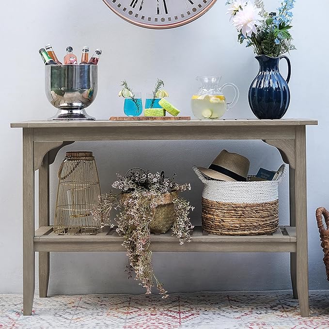 Cambridge Casual Teak Auburn Outdoor Console Table, Solid Indonesian Teak Wood in Weathered Gray Finish, Stylish and Durable Patio Accent or Plant Table for Porch, Deck, Garden, or Outdoor Entryway-VerdiqueGarden