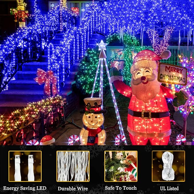 KNONEW 197FT 500 LED Christmas Lights Outdoor String Lights 8 Modes & Memory Fairy Light Plug in Waterproof LED String Lights for Xmas Yard Tree Wedding Party Holiday Decorations (Blue)-VerdiqueGarden