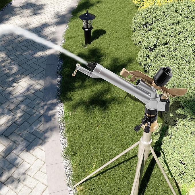 1.5" 360° Adjustable Impact Spray Gun Sprinkler with Nozzle Set, Water Spray Gun Large-Area Agriculture Irrigation Spray Gun Watering Sprinkler for Garden Farm Lawn-VerdiqueGarden