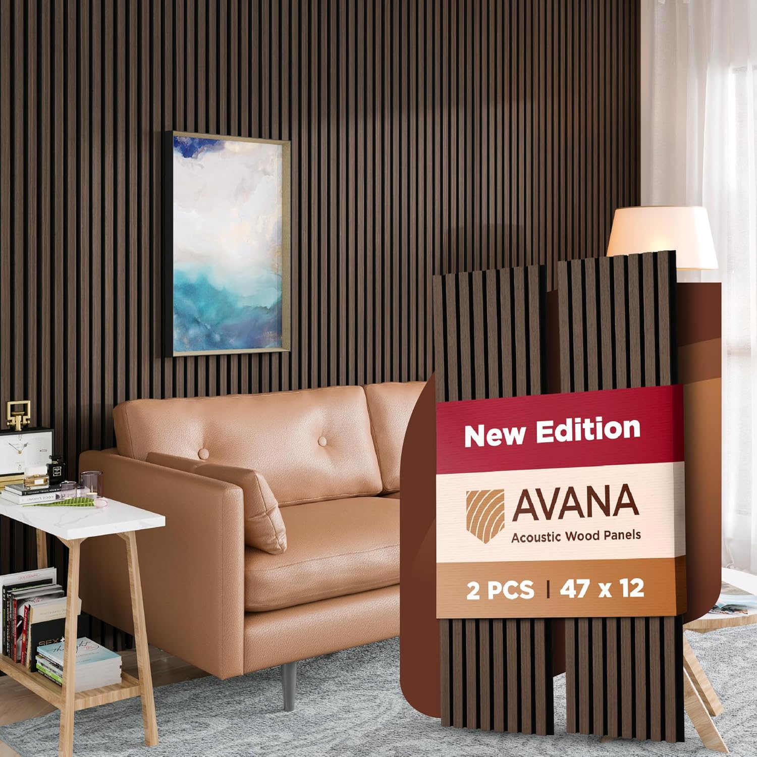 Avana Acoustic Wood Wall Panels – 47.2 x 12.6 Inch Dark Walnut Oak Acoustic Panels 2 PCs – Modern Wall Panels For Interior Wall Decor For Home, Office, Studio – Sturdy And Durable Wood Panels For Wall-VerdiqueGarden