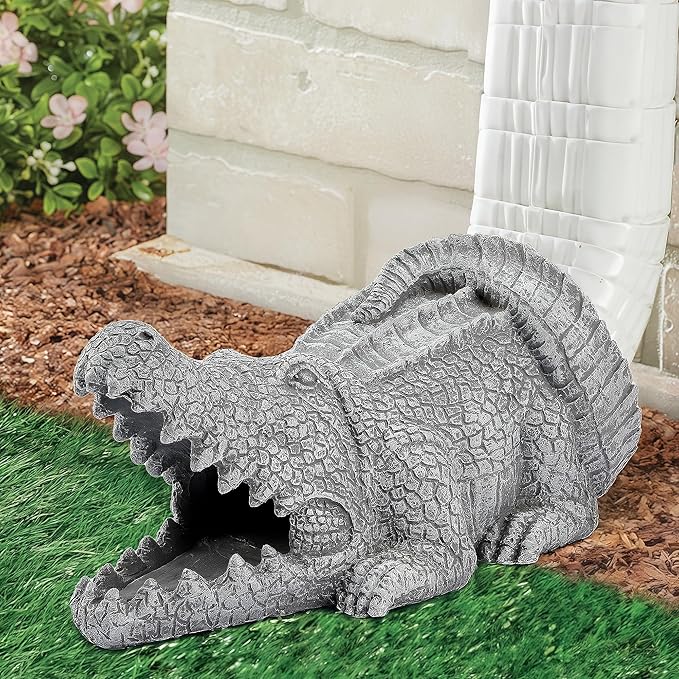 Realistic Crocodile Statue, Garden Rain Downspout Diverter, Splash Block & Gutter Extender, Decorative 3"x4" Gutter Extension, Outdoor Decor Sculpture, Unique Gutter Downspout Decoration-VerdiqueGarden