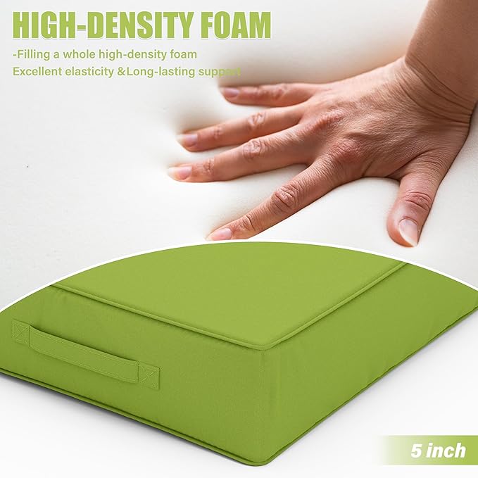 Patio Chair Cushions 24 X 24 X 5 Inch Waterproof Outdoor Seat Cushions for Patio Furniture, Outdoor Sofa Couch Pads with Ties & Handle, Set of 2, Grass Green-VerdiqueGarden