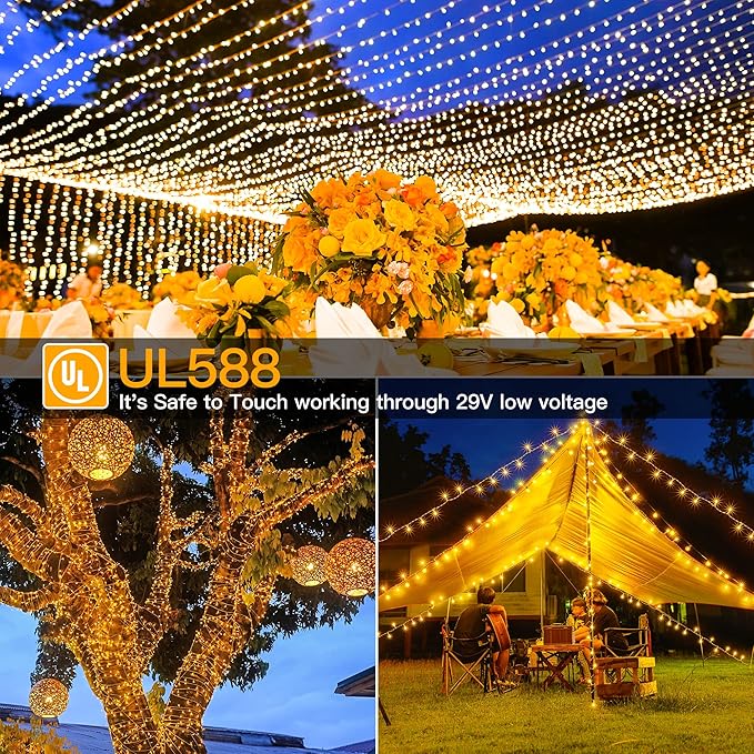Ollny Outdoor String Lights 800LED 262FT, Warm White Waterproof Fairy Light with Remote Plug in, 8 Modes Timers Dimmable Christmas Lights for Outside Indoor Bedroom Patio Camping Garden-VerdiqueGarden