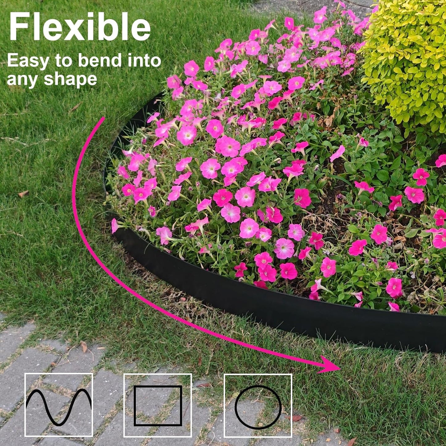 102FT Landscape Edging 2 in Tall with 110 Spikes, Garden Edging Border and 1 Hammer, Plastic Landscape Edging Border Lawn Edging for Landscaping, Flower Beds, Yard-VerdiqueGarden