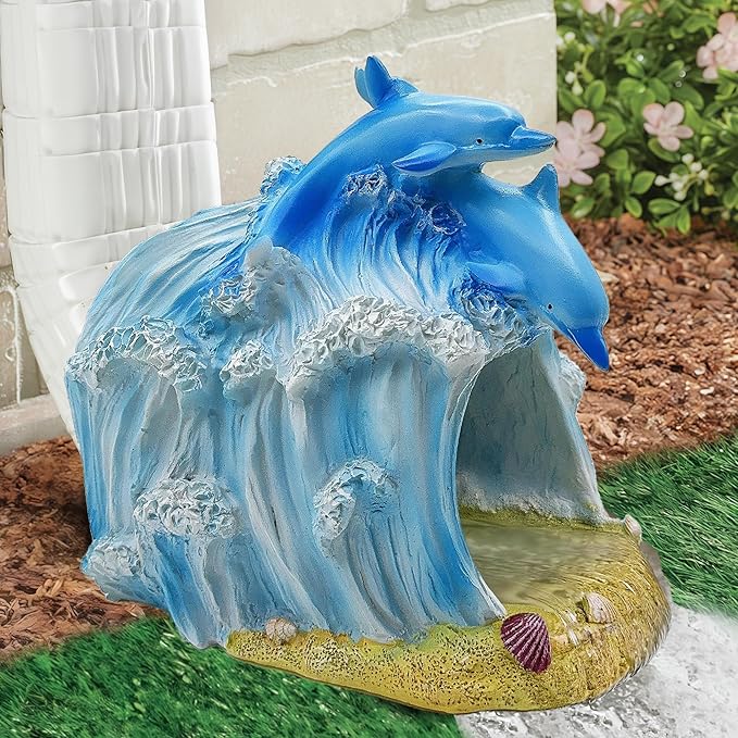 Dolphin Statue 3"x4" Gutter Downspout Extension Decor, Whimsical Garden Rain Diverter, Outdoor Decor Sculpture Ornament, Gutter Extender Diverter, Splash Blocks for Gutters Downspouts-VerdiqueGarden