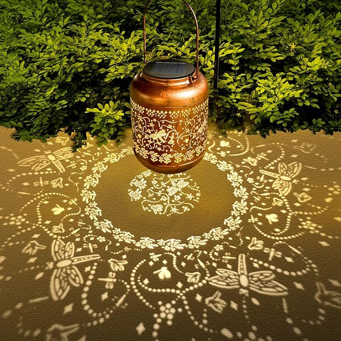 4Pack Dragonfly Solar Lanterns Outdoor Hanging Waterproof Dragonfly Garden Decor Christmas Gifts for Women Mom Grandma Metal Solar Lights Decoration Outside for Yard, Patio,Pathway Landscape-VerdiqueGarden