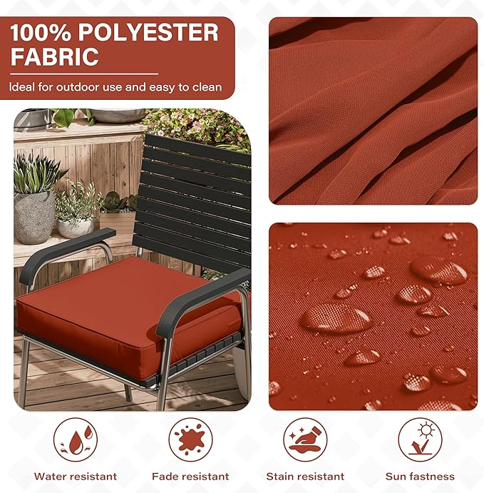 Patio Chair Cushions 18.5 X 16 X 4 Inch Waterproof Outdoor Seat Cushions for Patio Furniture, Outdoor Sofa Couch Pads with Ties & Handle, Set of 2, Terra Red-VerdiqueGarden