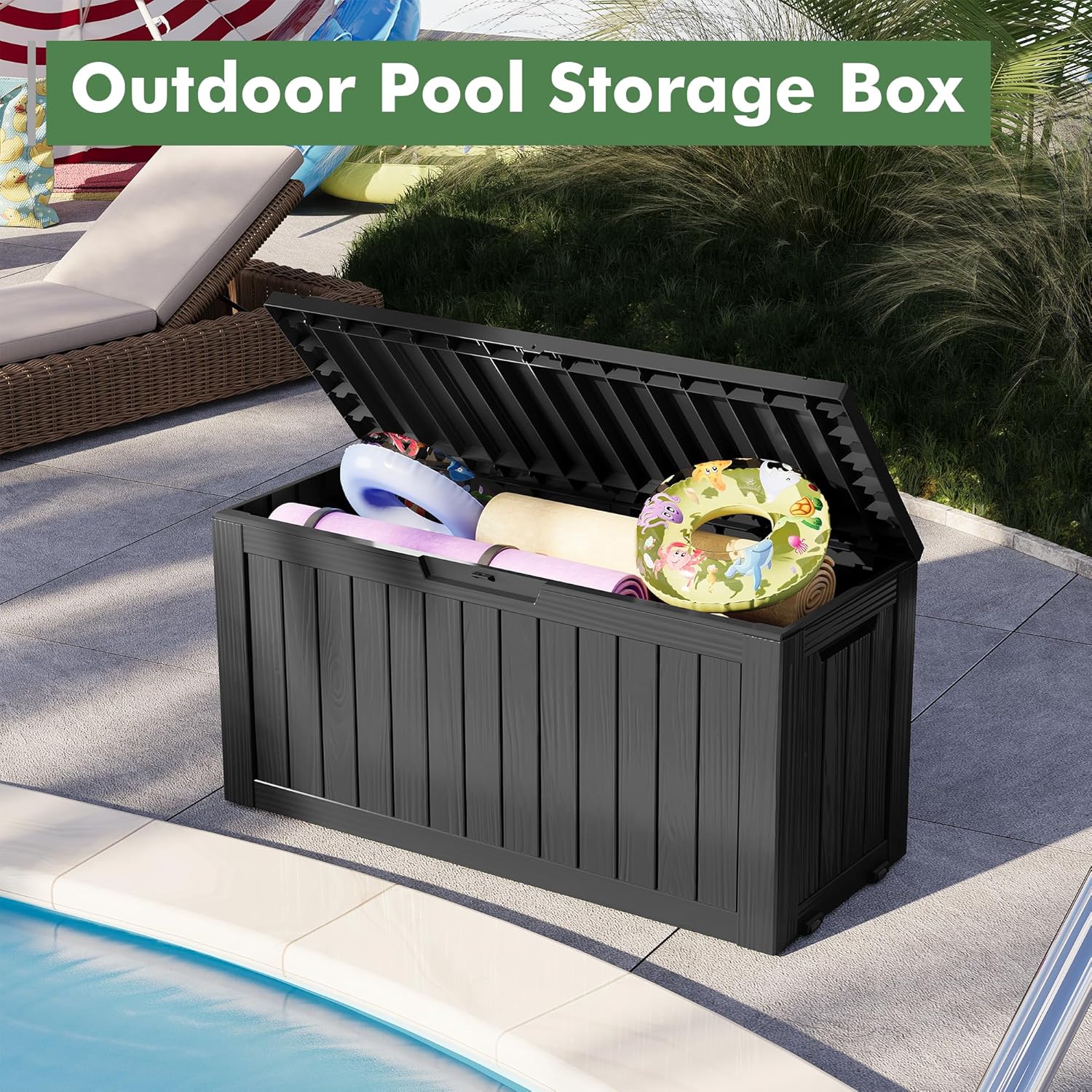 72 Gallon Deck Box Lockable Resin Outdoor Storage Box waterproof Outdoor Container for Patio Furniture Cushions, Pillow-VerdiqueGarden