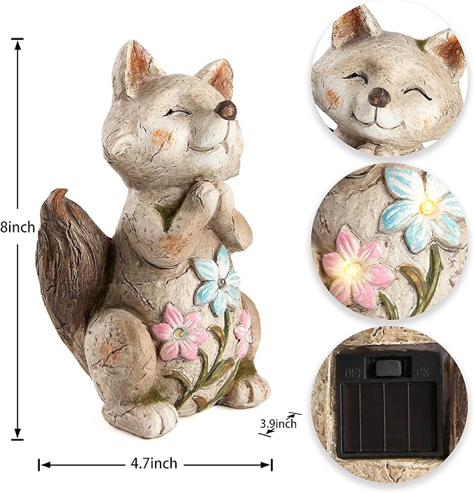 Fox Statue for Garden Decor,Garden Statue with Solar Power Light for Outdoor Patio Porch Lawn Yard Backyard oudside Indoor Shelf Decoration,Praying Fox Garden Sculptures & Statues-VerdiqueGarden