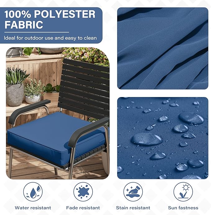 Patio Chair Cushions 18.5 X 16 X 4 Inch Waterproof Outdoor Seat Cushions for Patio Furniture, Outdoor Sofa Couch Pads with Ties & Handle, Set of 2, Blue-VerdiqueGarden