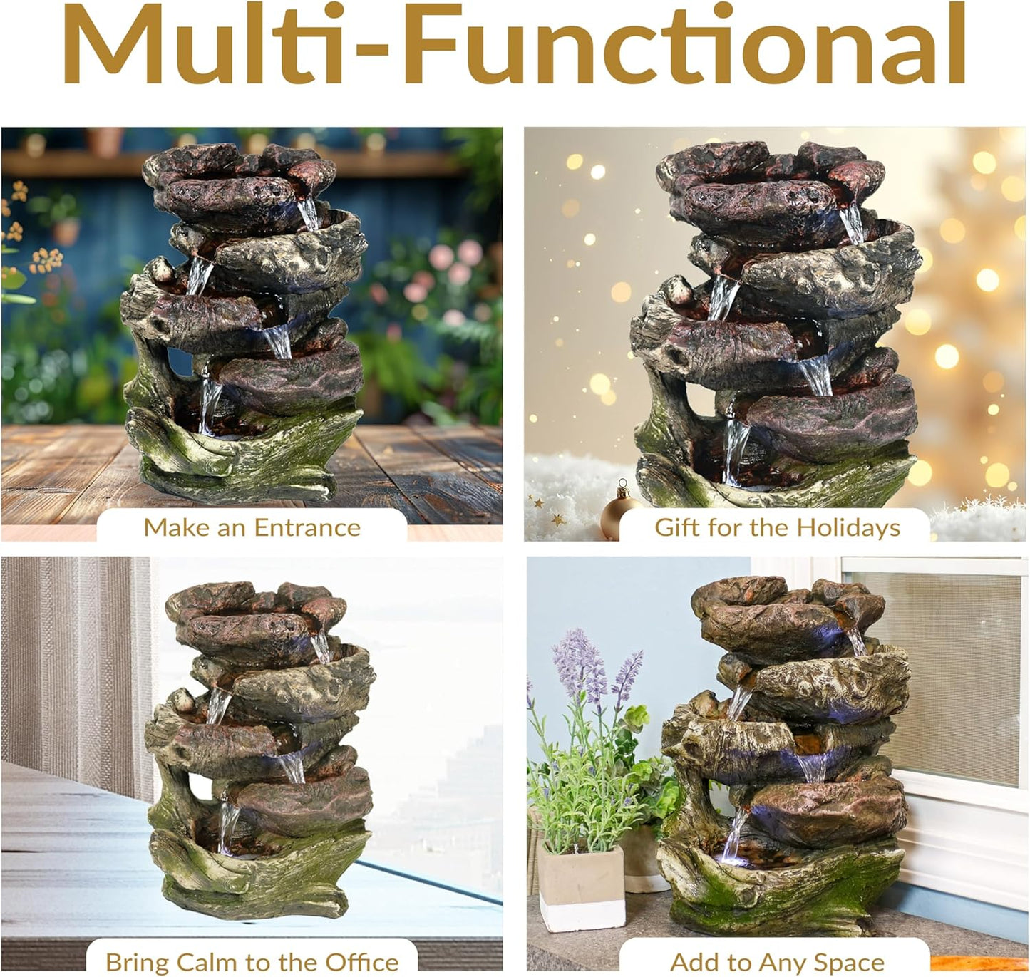 Sunnydaze Tabletop Water Fountain - Relaxing Indoor Desktop Water Feature - Rock Fountain with LED Lights - Office, Bedroom, Living Room-VerdiqueGarden