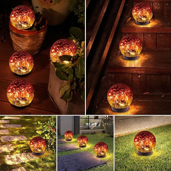 Solar Globe Lights Outdoor Waterproof-Solar Balls-Solar Garden Lights-Solar Orbs for Outside 2 Pack Cracked Glass Ball for Lawn Patio Yard Backyard Decorations-VerdiqueGarden