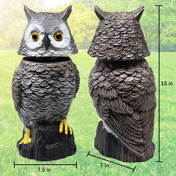 Galashield Owl Decoy to Scare Birds Away Scarecrow Fake Owl with Rotating Head 15" Tall-VerdiqueGarden
