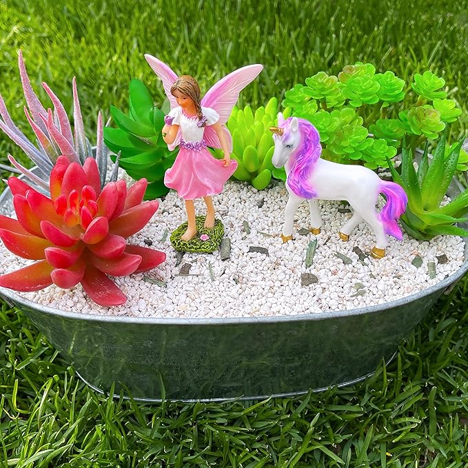 Mood Lab Fairy Garden - Fairy with Unicorn Set of 2 pcs - Miniature Figurines Statue Kit - Outdoor or House Decor-VerdiqueGarden