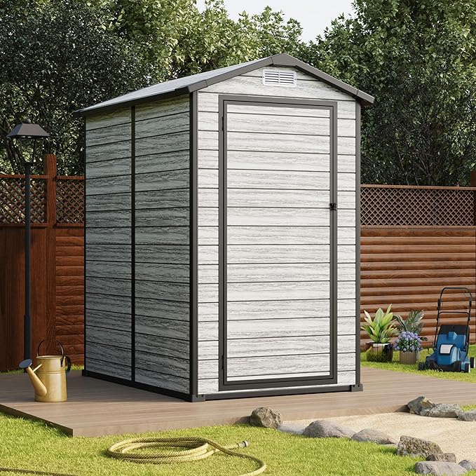 All-Weather Plastic Shed with Window, Outdoor Resin Garden Shed with Lockable Door and Vents, Outdoor Resin Storage Sheds for Backyard, Patio, Lawn, Tool, Bike-VerdiqueGarden