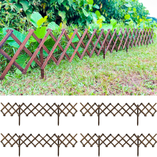 ShopLaLa Garden Fence- 4 Pack, Total 24ft (L) Wooden Lattice Flower Edging for Yard Lawn Landscape Patio Outdoor Decor, Expandable Plant Garden Trellis, Animal Barrier Fence No Dig Panel for Small Dog-VerdiqueGarden
